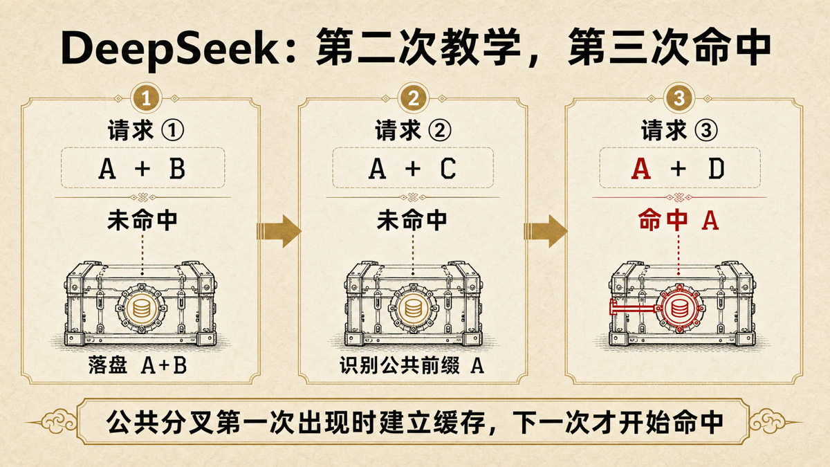 DeepSeek 缓存前缀落盘:第二次教学,第三次命中